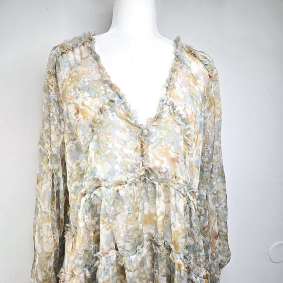 OPT Tuckernuck Olive Green Yellow Tiered Babydoll Boho Dress - Picture 6 of 10